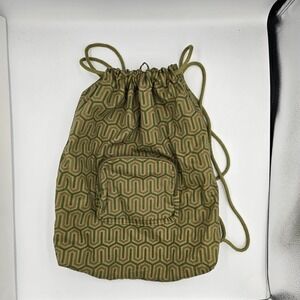 Geometric Olive Green Drawstring Backpack Bag with Front‎ Pocket